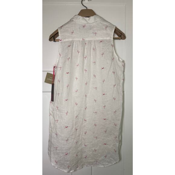Forcynthia Beachwear 100% Linen Slvless cover up White Pink Flamingo‎ SMALL - Picture 2 of 10